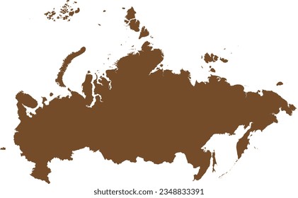 BROWN CMYK color detailed flat stencil map of the European country of RUSSIA on transparent background