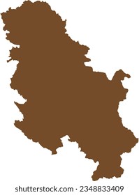 BROWN CMYK color detailed flat stencil map of the European country of SERBIA (without KOSOVO) on transparent background