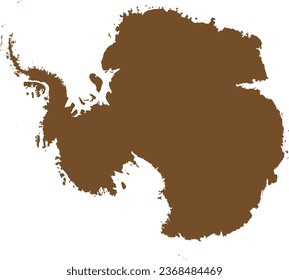 BROWN CMYK color detailed flat stencil map of the continent of ANTARCTICA (SOUTH POLE) on transparent background