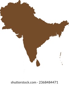 BROWN CMYK color detailed flat stencil map of the subcontinent of SOUTH ASIA on transparent background