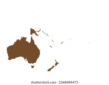 BROWN CMYK color detailed flat stencil map of the continent of OCEANIA on transparent background