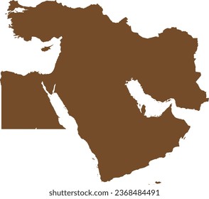 BROWN CMYK color detailed flat stencil map of the region of MIDDLE EAST on transparent background