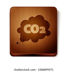 Brown CO2 emissions in cloud icon isolated on white background. Carbon dioxide formula symbol, smog pollution concept, environment concept. Wooden square button. Vector Illustration