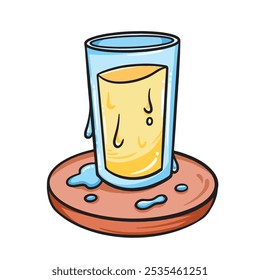 Brown coaster for cold drink colorful outlined illustration isolated on square white background. Simple flat cartoon art styled drawing.