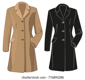 brown coat, isolated, silhouette of jacket