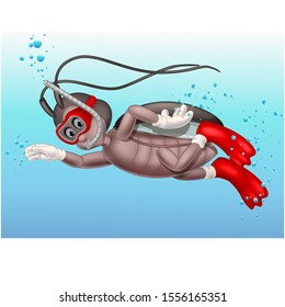 Brown Cockroach With Red Glasses And Shoes Diving Cartoon for your design