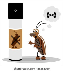 brown cockroach with spray on white  background