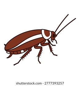 Brown cockroach with white stripes on body and antennae standing alone icon
