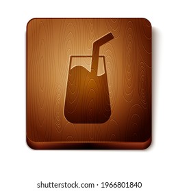 Brown Cocktail and alcohol drink icon isolated on white background. Wooden square button. Vector