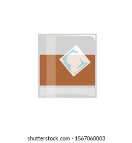 Brown cocktail and single ice cube in tumbler