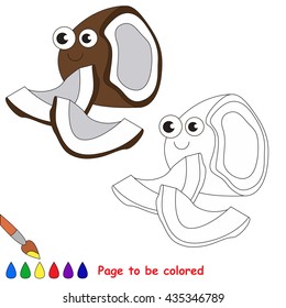 Brown Coconut to be colored. Coloring book to educate kids. Learn colors. Visual educational game. Easy kid gaming and primary education. Simple level of difficulty. Coloring pages.