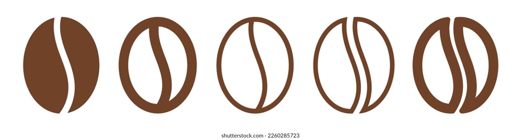 Brown coffee bean icons set. Vector isolated on white background