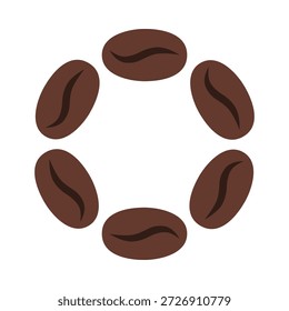 Formas de grano de café marrón, icono de círculo. Un grupo de frijoles con una ranura central dispuesta en una formación circular. Aislado en un fondo blanco.