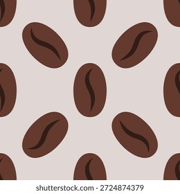 Formas de grano de café marrón, patrón de repetición. Una disposición sin fisuras de frijoles con un surco central.