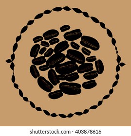Brown coffee beans in a circle ornament