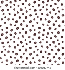 Brown coffee beans isolated on white background. Seamless pattern. Vector image.