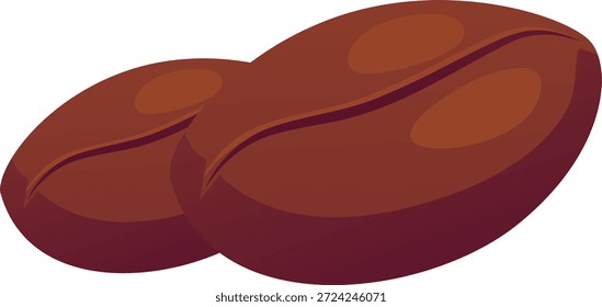 Granos de café marrón sobre un fondo aislado. Comida, bebida vigorizante. Para menús, cafeterías, restaurantes, envases de productos, ingredientes. Desayuno, energía. Ilustración plana de Vector. Estilo de dibujos animados.