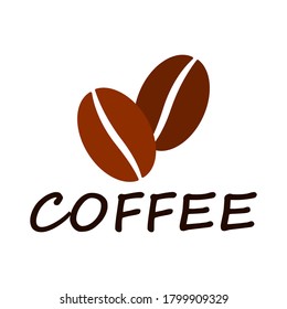Brown coffee beans on white background, sign for design, vector illustration
