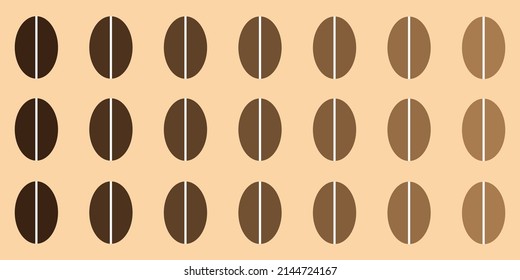 Patrón de habas de café marrón en fondo beige a gran escala - Plantilla de diseño en formato vector editable