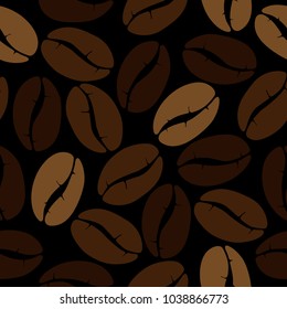 Brown coffee beans. coffee shop background. Seamless pattern