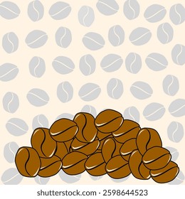 Brown coffee beans vector with coffee background pattern