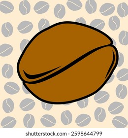 Brown coffee beans vector with coffee background pattern