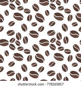 Brown coffee beens on white background vector seamless pattern