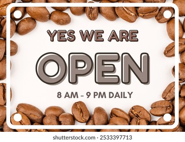 Brown Coffee Cafe Shop Back to Business Landscape Yard Sign, Warm Typography, Inviting Design, Perfect for Welcoming Customers, Ideal for Outdoor Display and Promotion
