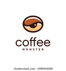 Brown Coffee Combine With Monster Eye Modern Logo Vector