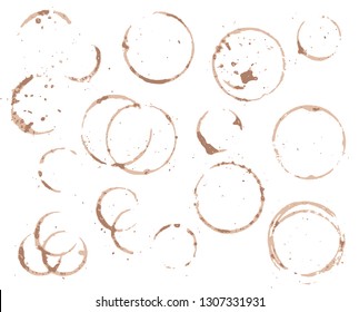 Brown Coffee Cup Circle On White Background. Black Coffee Vector Element. Wet Cup Stain And Splatter. Cafe Menu Decor. Wet Circle On Table. Coffee Texture. Cafe Table Surface. Coffee Or Cacao Cup Dirt