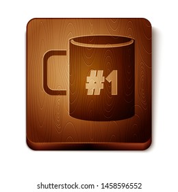 Brown Coffee cup flat icon isolated on white background. Tea cup. Hot drink coffee. Wooden square button. Vector Illustration