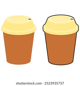 brown coffee cup. coffee glass. plastic cups. take away coffee cup. hot drink. cold drinks. vector illustration