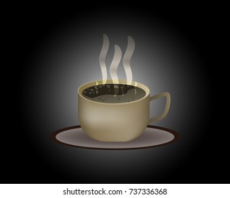 brown coffee Cup with a hot drink on a black background,vector illustration