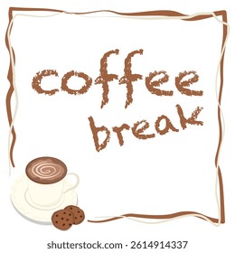 Brown Coffee cup icon and coffee break text