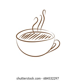 Brown coffee cup icon on white background. Vector illustration.