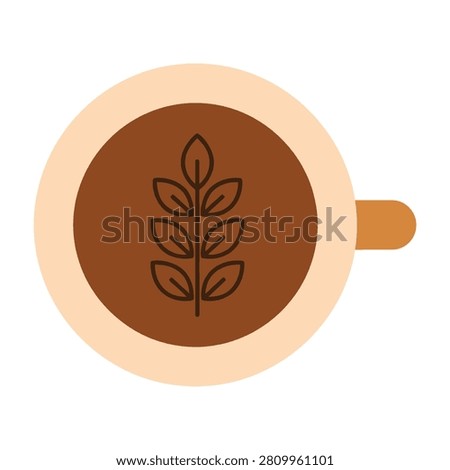 Brown coffee cup with leaf design on surface closeup, warm beverage, morning routine, coffee break