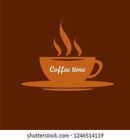 Brown coffee Cup logo on dark brown background vector illustration