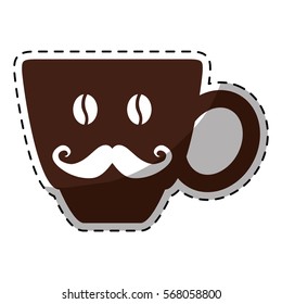 Brown coffee cup with moustache icon image, vector illustration
