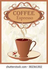 Brown coffee Cup on a light grunge background.