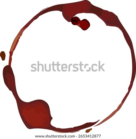 Brown coffee cup ring stain forming a perfect circle on a white background, ideal for representing a coffee break, breakfast, or a hot beverage