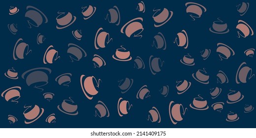 Brown Coffee Cup or Soup Bowl Icons Pattern of Various Sizes and Orientation on Wide Scale Dark Background - Design Template in Editable Vector Format