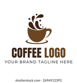 Brown coffee cup with splash and text logo vector