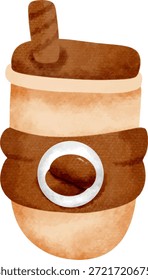 Xícara de café marrom com clipart de vetor de palha Refrescante Ilustração de bebida