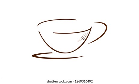 Brown coffee cup or tea cup on the saucer.Coffee cup icon or tea cup icon. 
Graphics for the website, culinary blog, restaurant, bar, online store, 
advertisement or banner.