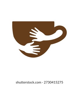 Brown coffee cup with two white hands holding it from side