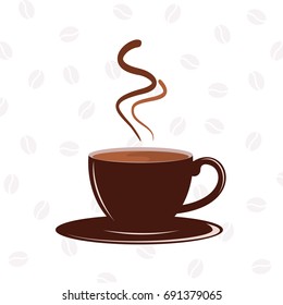 Brown Coffee Cup Vector on coffee bean Background