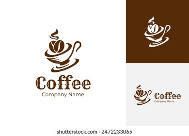 Brown coffee cup vintage logo with a mug for coffee shops, cafes, barista services, or beverage businesses looking for a modern Logo design