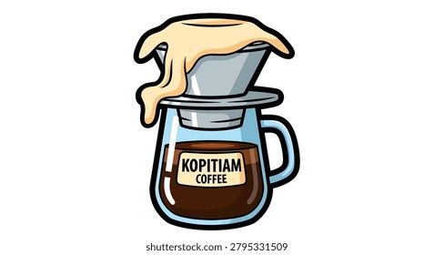 Brown coffee in glass mug with filter