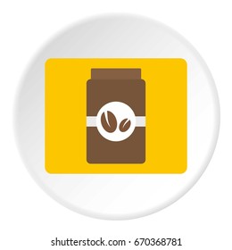 Brown coffee jar icon in flat circle isolated vector illustration for web