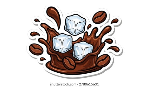 Brown coffee liquid splash with ice